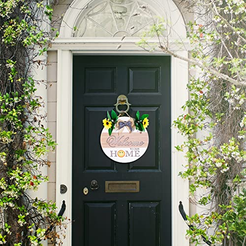 Interchangeable Welcome Home Sign For Front Door Decor, Seasonal Farmhouse Front Porch Door Decor, Welcome Wreaths Sign With Sensor Light Automatically, Round Wooden Hanging Sign Housewarming Gift #TOP6