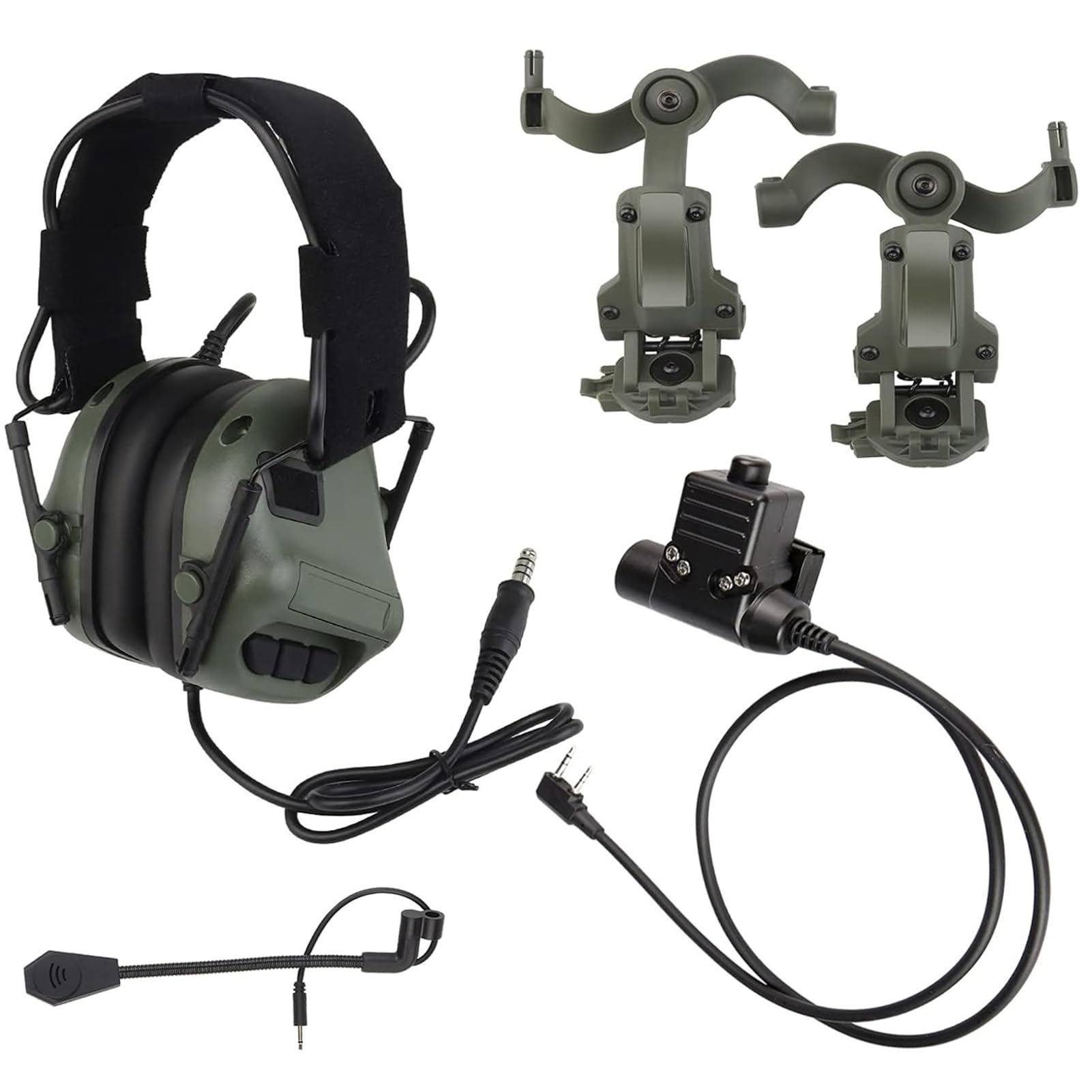 Cuffie Tattiche con PTT U94 A 2 Pin Acquisizione Audio E Riduzione del Rumore – Adattatore per Casco Arc Rail per Softair, Caccia E Tiro, Protezione dell'Udito