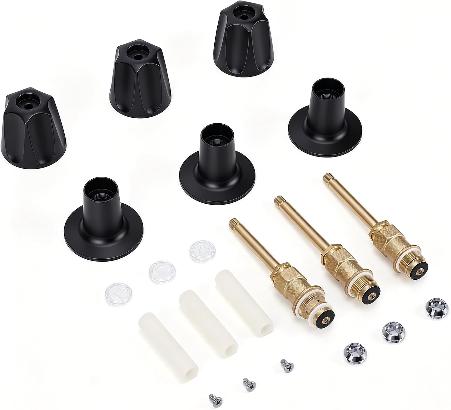 3 Piece Bathtub Shower Knob Replacement Kit, Compatible with Price Pfister Verve Faucets, with Diverter Hot & Cold Shower Knobs Remodel/Rebuild Trim Kit (Matte Black)