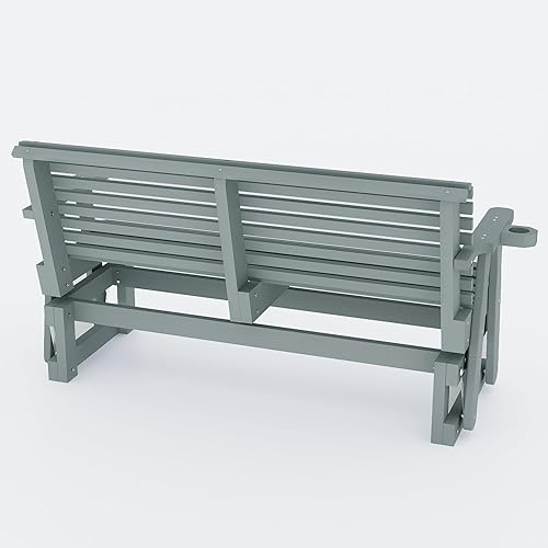 Miniatura 4 de Mecedora para exteriores de 2 plazas, mecedora de madera de 5 pies con respaldo alto enrollable, portavasos y contorno profundo para porche, jardín,