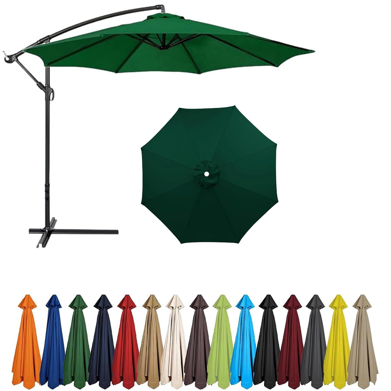 2m - 4m Replacement Parasol Canopy, UPF 50+ Garden Parasol Replacement Canopy,6 Arms 8 Arms Parasol Cover for Garden Parasol Accessories (Dark green,8ribs:3.5m/11.5ft)