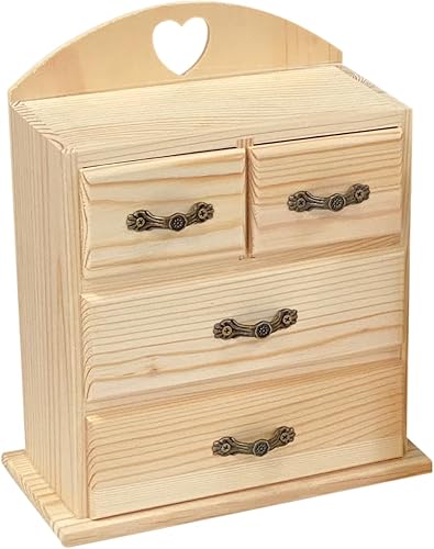 Miniatura 7 de Paquete de 2 cajas de madera sin terminar con mini cajones para joyas, pequeña caja organizadora de madera para manualidades, pasatiempos, proyectos