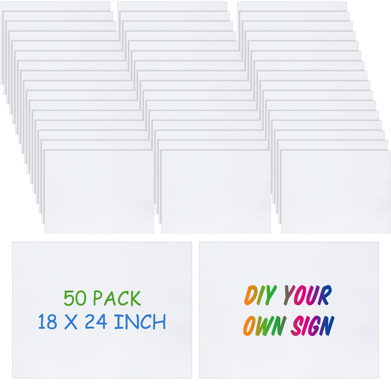 50 Pcs Corrugated Plastic Sheet Bulk, 18 x 24 Blank Yard Signs White Corrugated Plastic Sheets 4mm Thick Yard Sale Signs for Outdoor Lawn House, Birthday, Road, Arrow, Garage Sale Signs