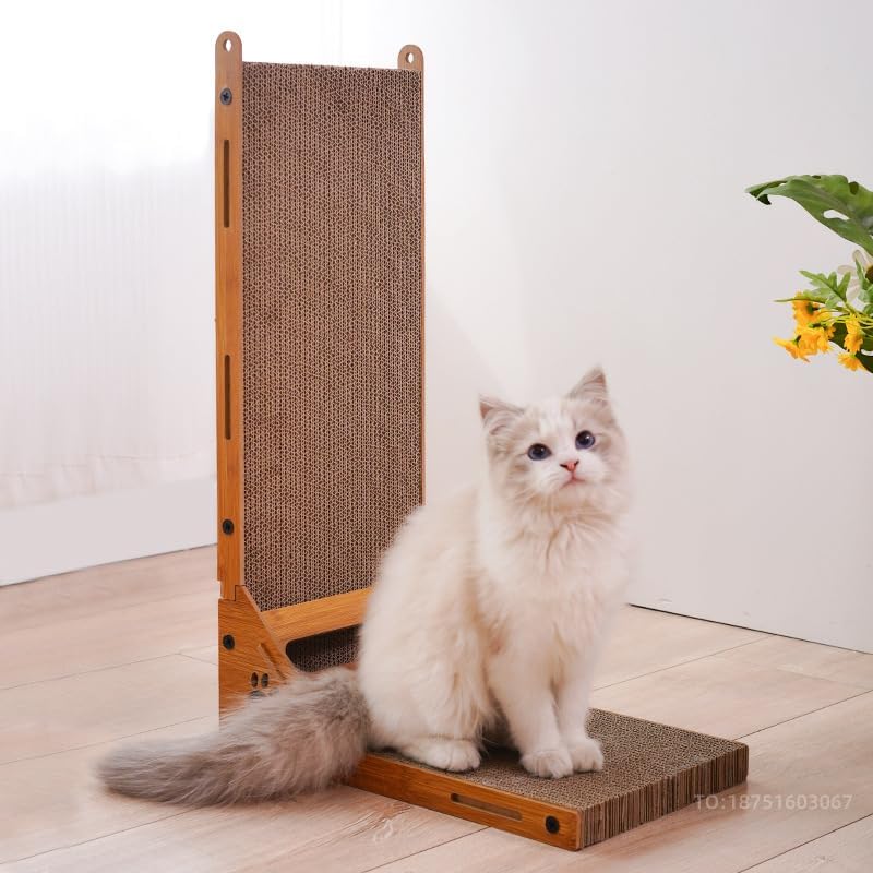 review Cat Scratching Board, L Shape Vertical Cat Scratching Posts for Indoor Cats, Cat Scratcher Cardboard with Ball Toy (B)