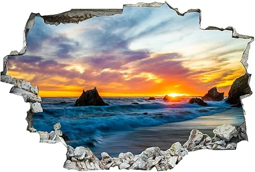 Miniatura 2 de Calcomanía de pared de playa de arena y playa de la costa de Estados Unidos, diseño de paisaje 3D de atravesar la pared, vinilo extraíble de PVC,