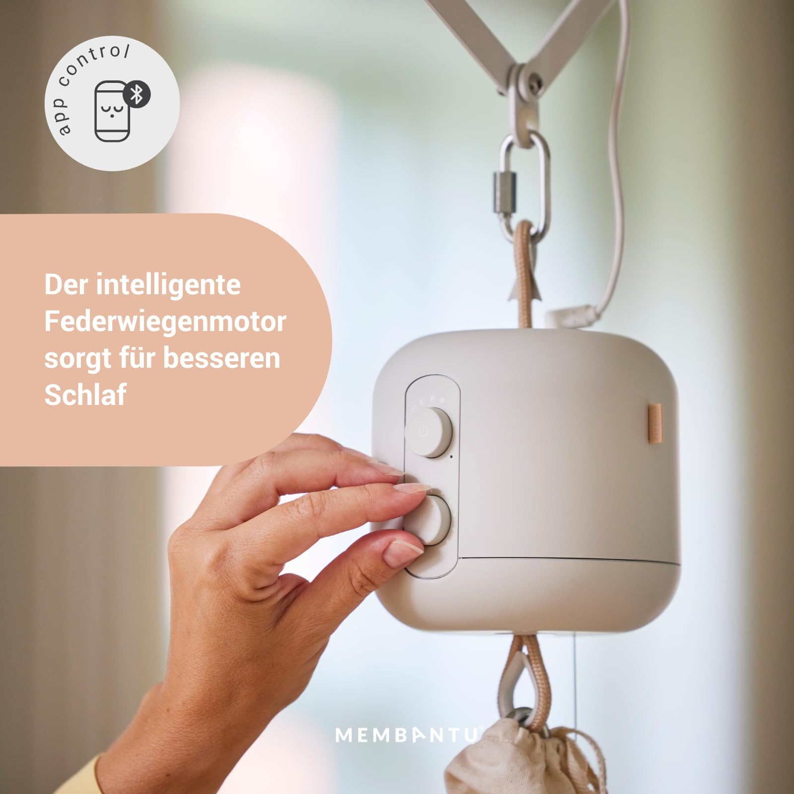 Federwiegenmotor LeeLo02, App-gesteuerter Babywiegen Motor, Extra Leise, 10 Geschwindigkeiten, Timer und Schlafprogramme, über 10.000 Std. Lebensdauer (grau)