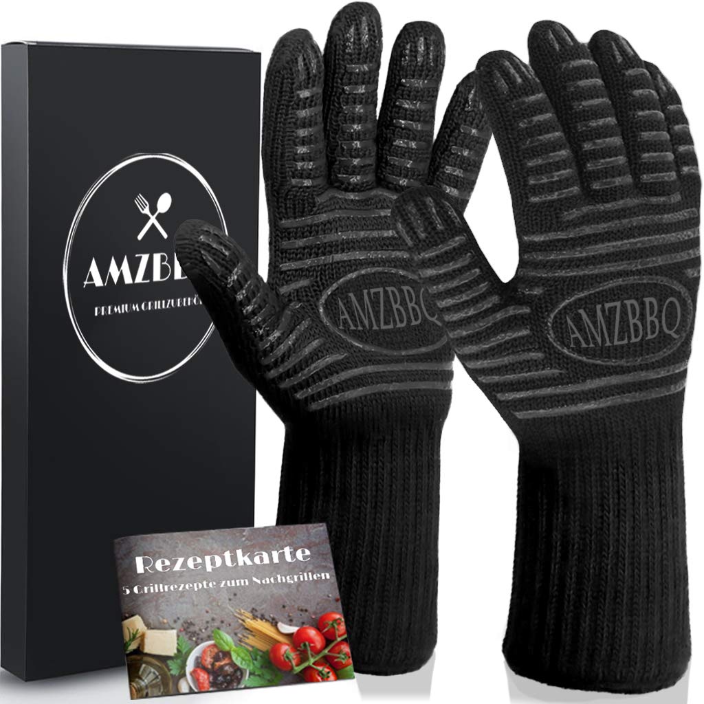 AMZBBQ® Premium Grillhandschuhe – Hitzebeständige Ofenhandschuhe bis 350°C – Flammhemmende Kaminhandschuhe – Topf- und Backofenhandschuhe – Grill- und Dutch Oven Zubehör - EN407 Zertifiziert Gr. L/XL