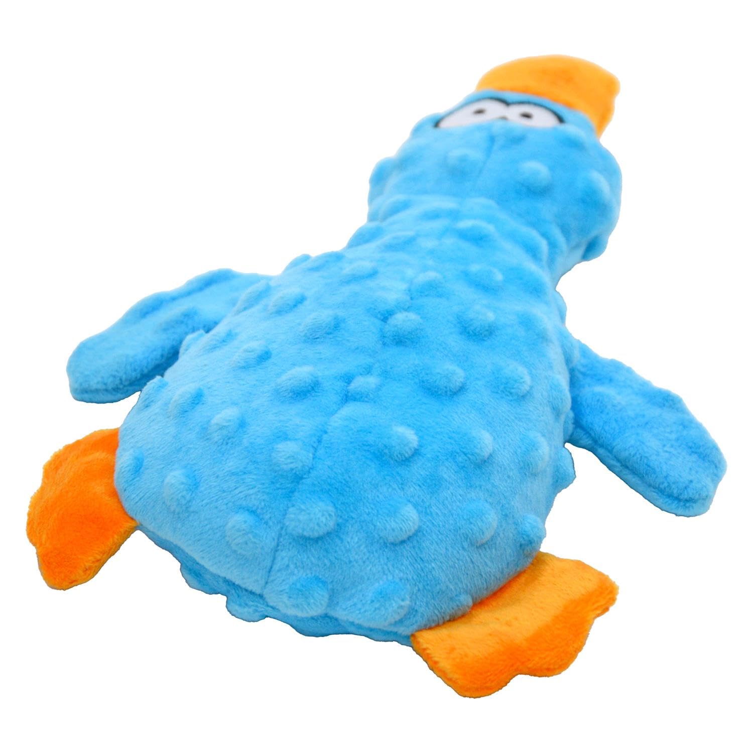 JACK AND VANILLA, Giocattolo interattivo per cani in peluche anatra 25 cm blu, stimola il gioco, resistente, lavabile in lavatrice, ideale per cani piccoli e medi, modello Bubble Plush