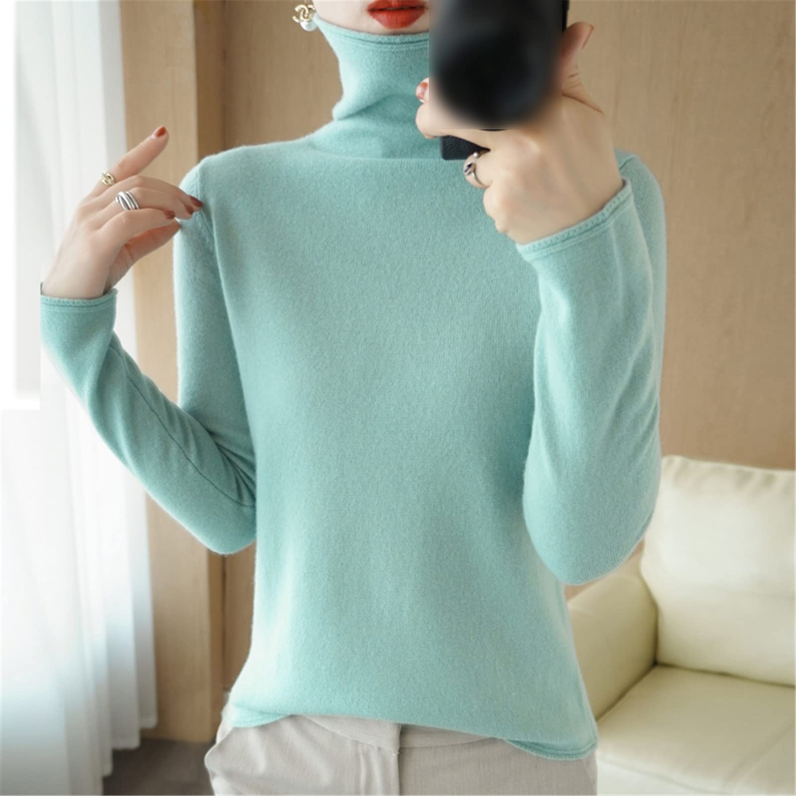 Kelsiop Pull 100 % laine pour femme col roulé pull cachemire décontracté manches longues tricot haut automne hiver manteau, blanc, M