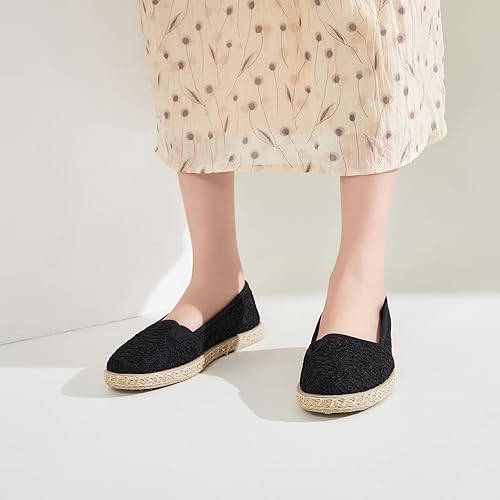 Miniatura 7 de BABUDOG Zapatos planos para mujer con bordado de flores, zapatos de ballet de encaje blanco, zapatos planos elegantes y cómodos