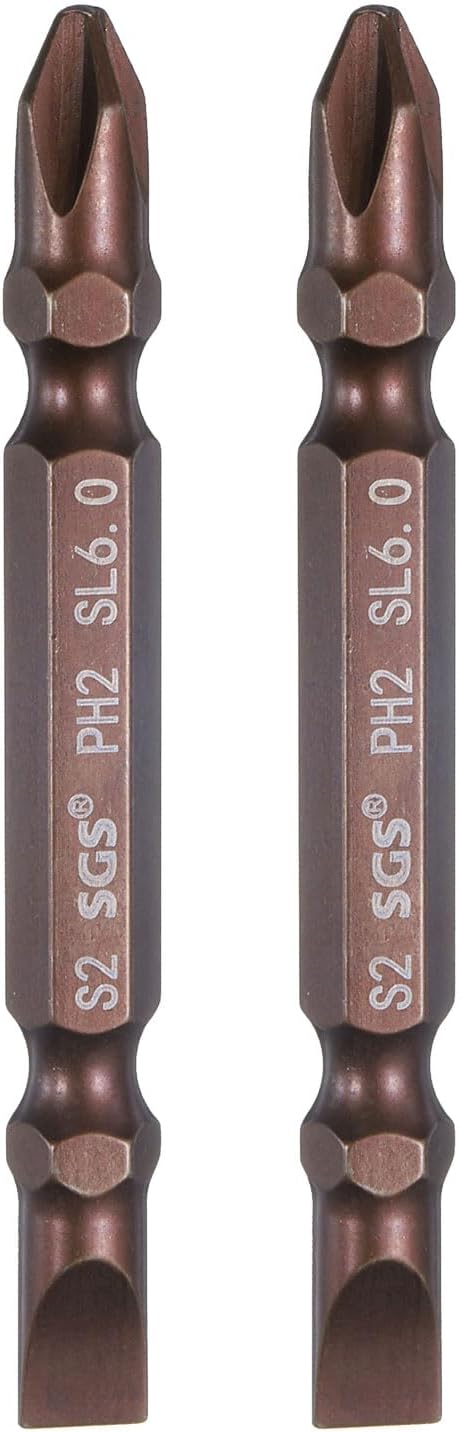 HARFINGTON 2pcs Magnetic Double Ended Screwdriver Bit 6mm PH2/SL6 2.56" Length 1/4" Hex Shank S2 Steel Phillips Cross Slotted Flat Screw Driver Bit, Red