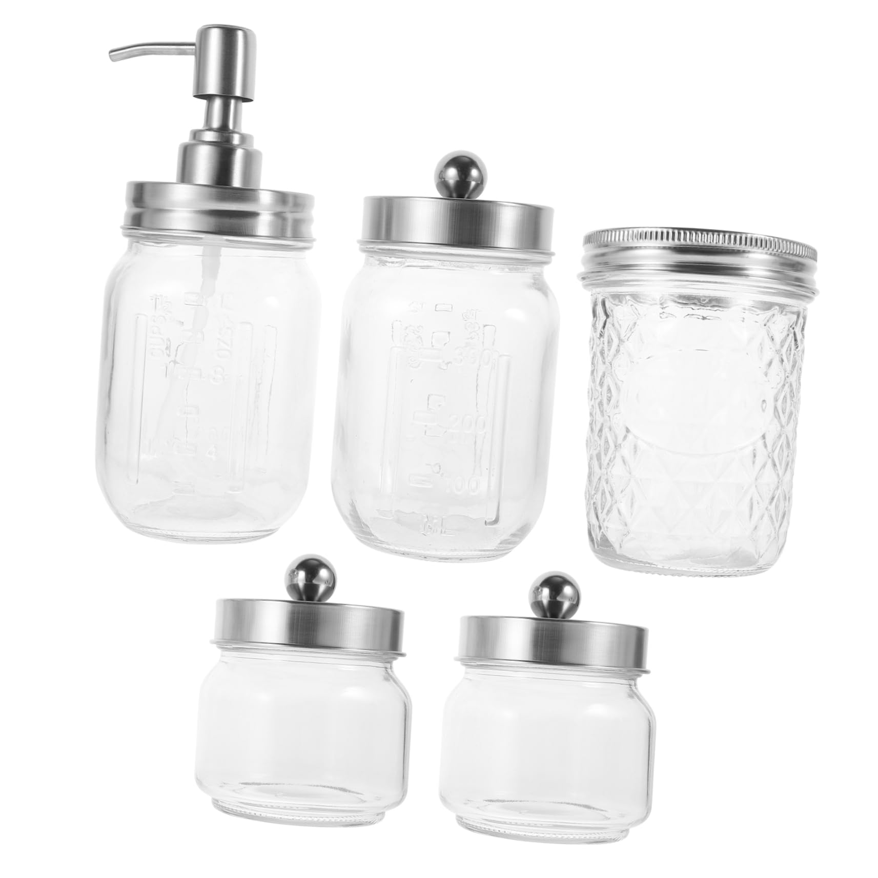 Zerodeko Badezimmer Accessoires Satz mit Wattestäbchenbehälter Zahnbürstenhalter und Seifenspender aus Glas Abs und Edelstahl für Geordnete Aufbewahrung im Bad | Seifenspender mit Schaumfunktion, Zahnbürstenhalter und 3 Vorratsgläser, Tragbar für Bad