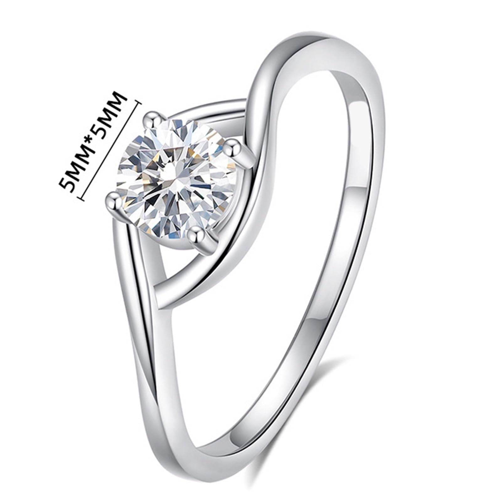 Anillo de compromiso para mujer, oro blanco de 9 K/14 K/18 K, platino 950, 5 x 5 mm, moissanita, blanco, 0,5 ct