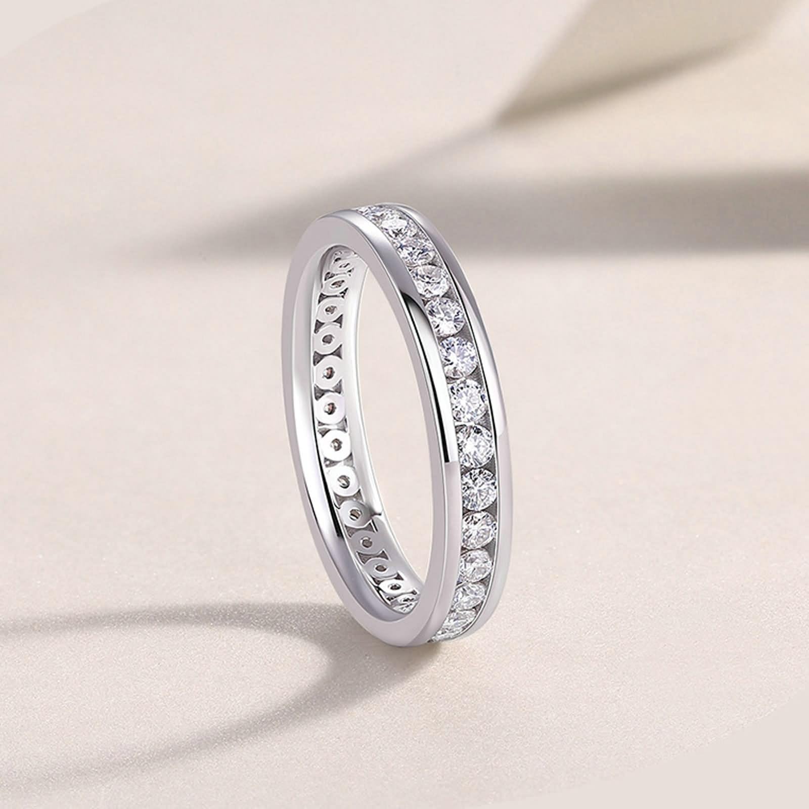 Anello di fidanzamento in oro bianco 14 K, anello di fidanzamento vintage, larghezza 4,5 mm, con moissanite da 3 mm, misura 16 (17,8)