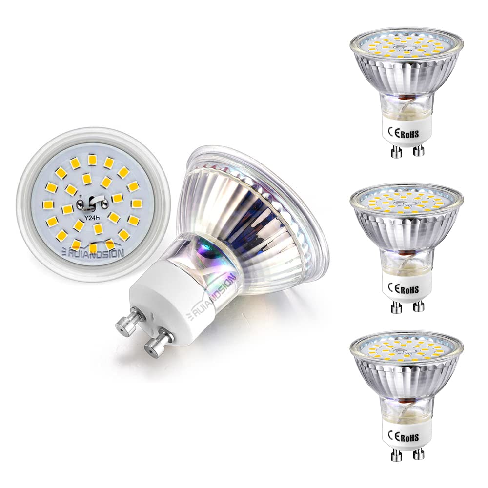 Ruiandsion GU10 LED Light Bulbs 85-265V Daylight White 5000K 2835 24SMD 400 Lumens 4W LED Bulb Replacement for Spotlight Recessed Track Lighting,Non-Dimmable - Pack of 5