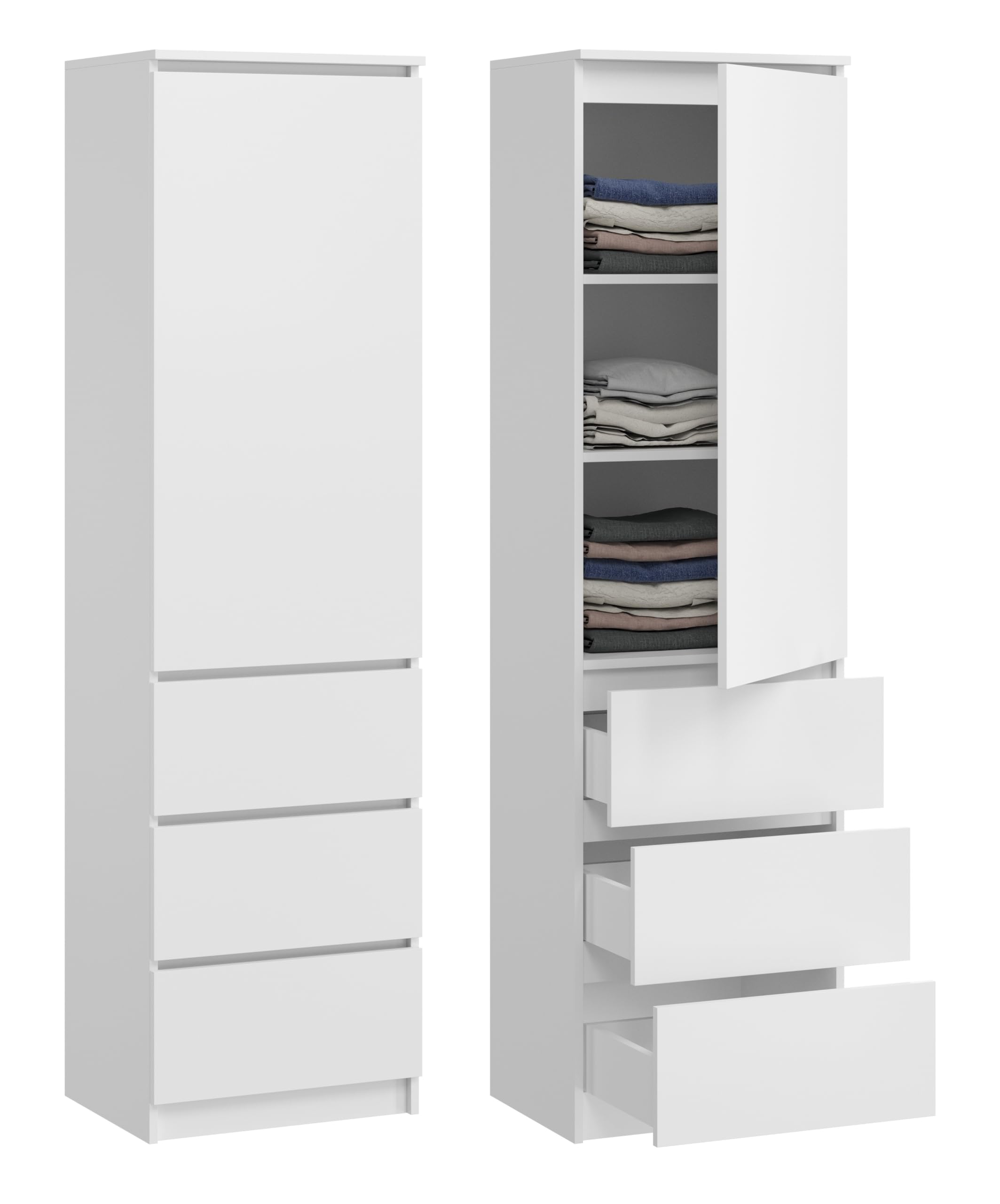 Armadio multiuso con 3 cassetti 3 scomparti e ante - Armadio per casa e ufficio 180,5x50x40cm (Bianco)