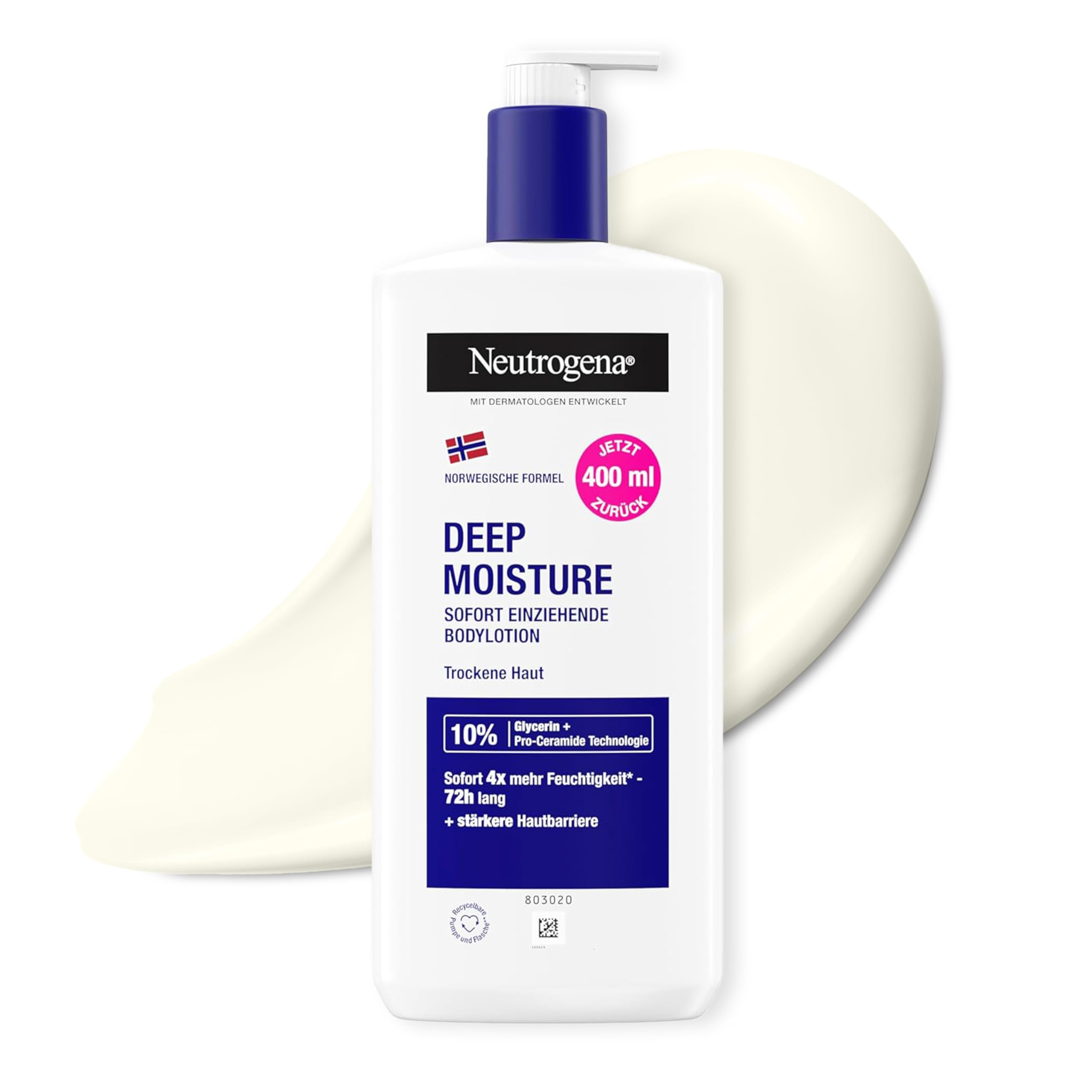 Neutrogena Norwegische Formel Deep Moisture sofort einziehende Bodylotion (400 ml) für mehr Feuchtigkeit bei trockener Haut, 400ml