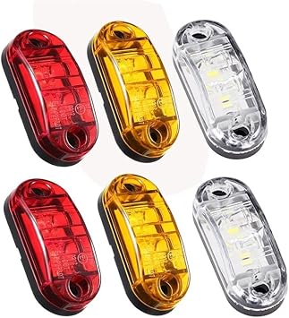6 PCS 2.5" LED Trailer Truck Clearance Light Side Marker Light, 2.5 Inch Side Marker Light,turn signal and clearance light 2 Red + 2 White + 2 Amber