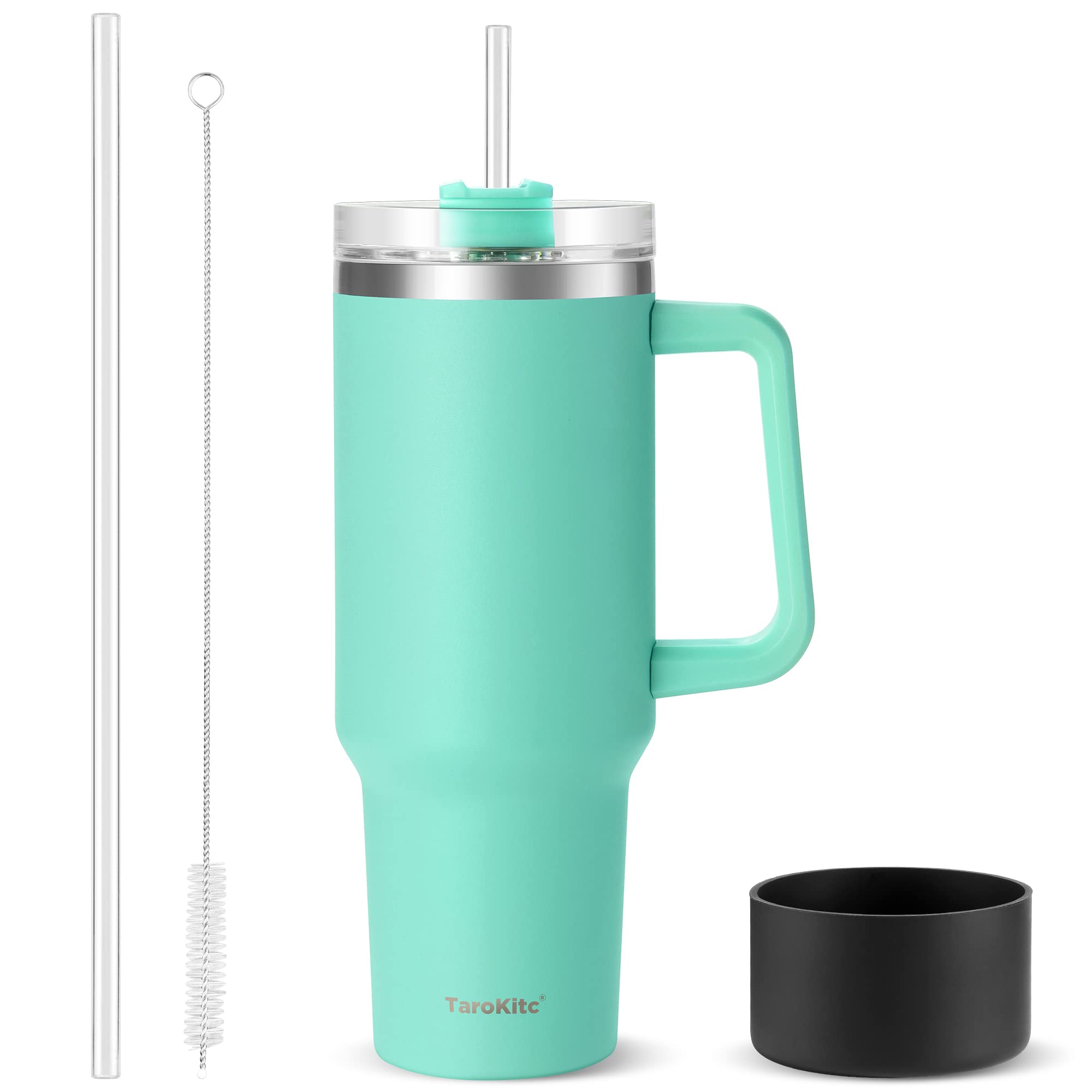 TaroKitc 40 oz Tumbler with Handle | Stainless Steel Insulated Travel Mug Iced Coffee Cup with Lids and Straw | Keeps Cold for 34 Hours | Dishwasher Safe, BPA Free | Sky Blue