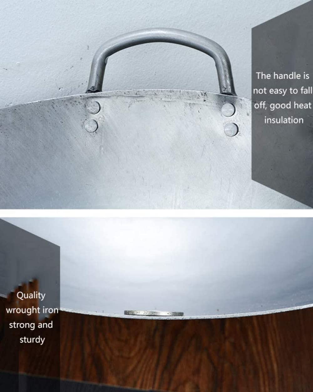 Wok Wok Louche Wok en acier au carbone antiadhésive traditionnelle forgée à la main-45cm