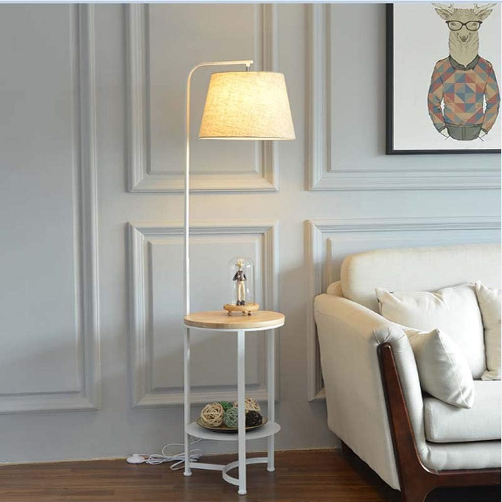 GAOXINGSHOP Floor lamp Bedside Floor Lamp With Shelves,Simple Atmosphere Creative Coffee Table Sofa Lamp Indoor Lighting AA+ (Color : White+white shade)