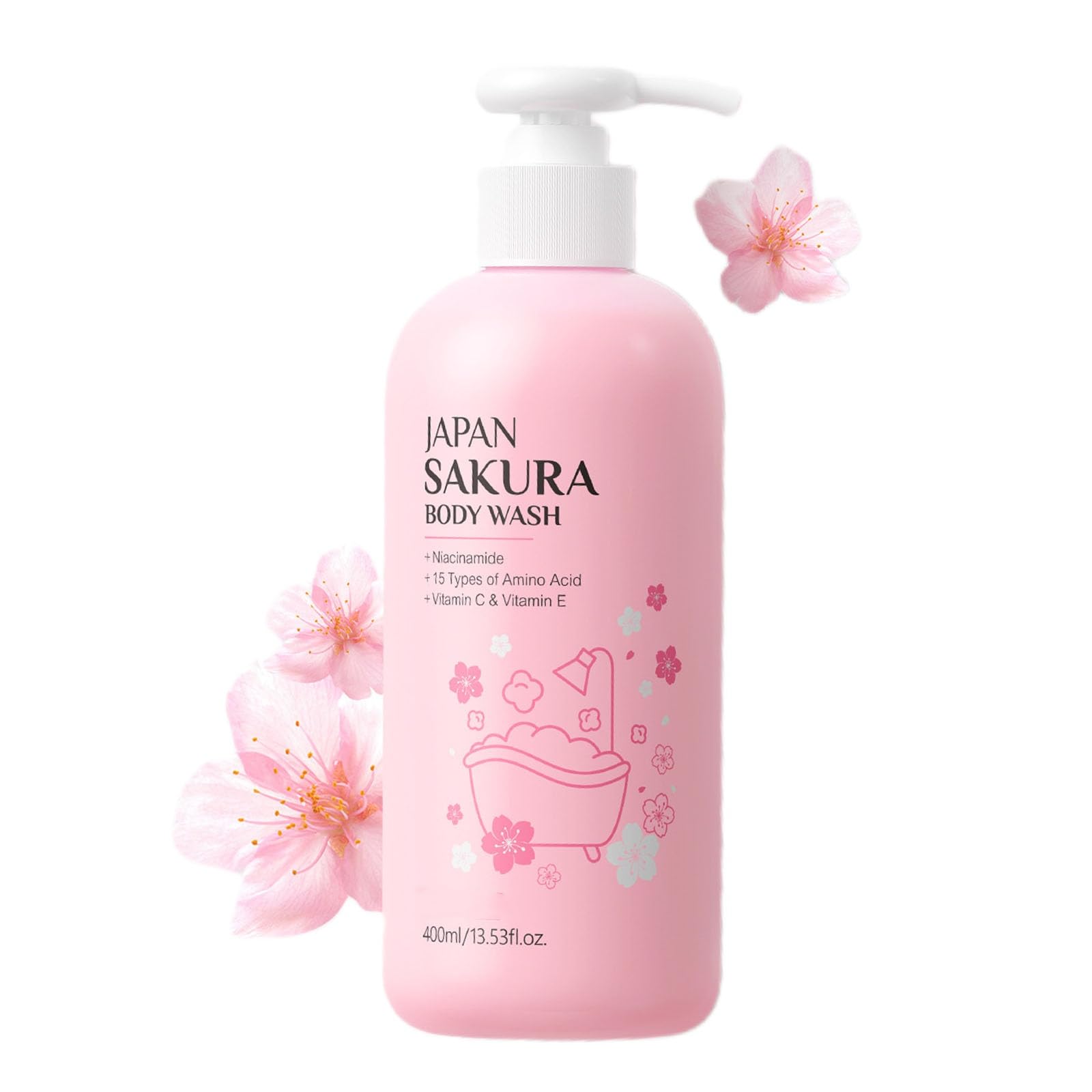 Japanese Cherry Blossom Shower Gel 400ml Long-Lasting Fragrance Hydrating Body Wash for Softness and Smoothness Deep Moisture with