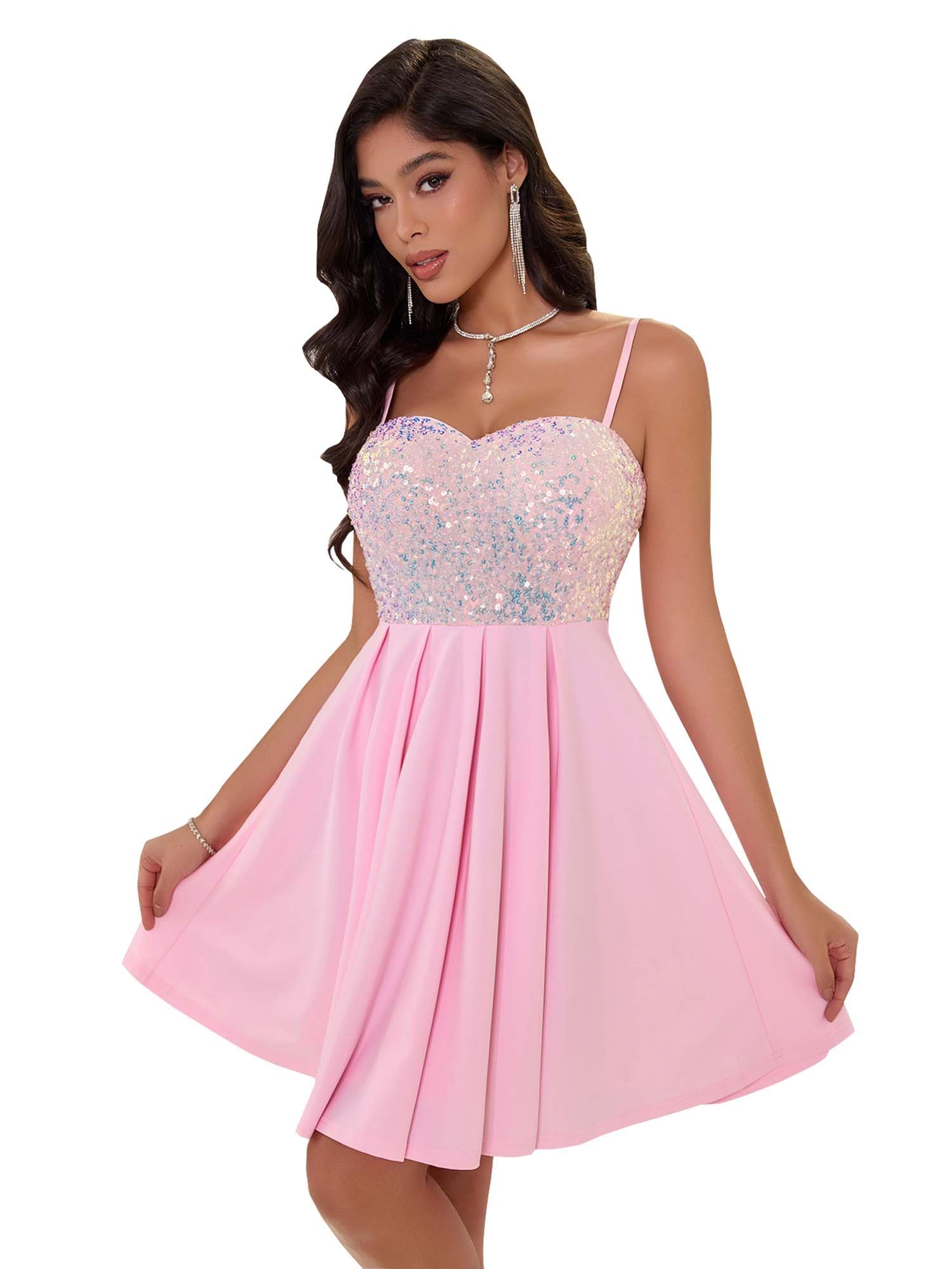 Angel-fashions Strapless Sequin A-Line Dress
