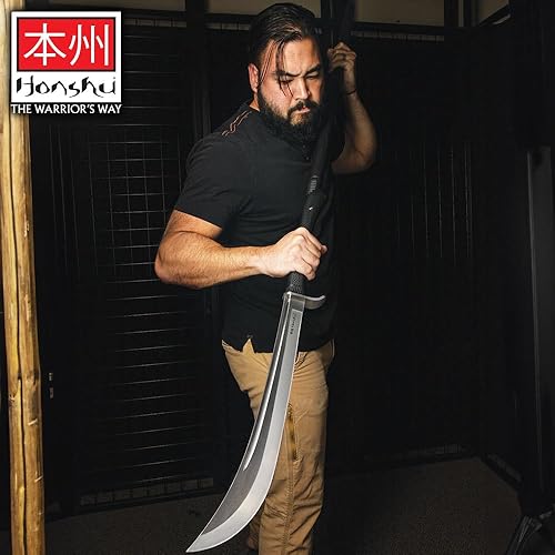 Miniatura 7 de Honshu Naginata - Espada y funda de arma de asta japonesa  Samurai y soldado de pie  Hoja de 18 pulgadas unida a eje largo  Equilibrado y pesado