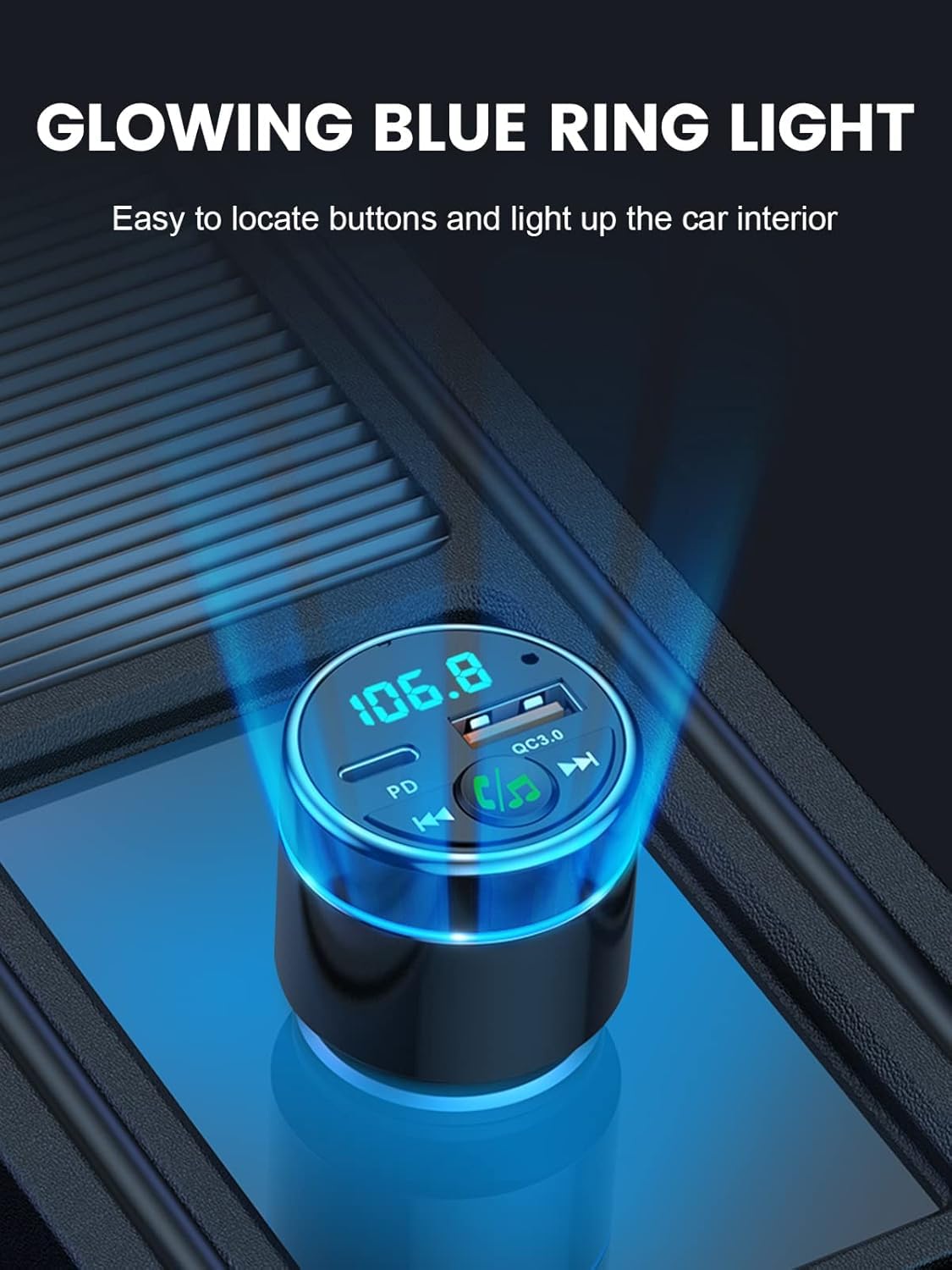 Mohard Nadajnik FM Bluetooth 5.3, całkowicie metalowy samochód Bluetooth, szybka ładowarka samochodowa PD30W typ C+QC3.0, adapter Bluetooth do radia samochodowego, redukcja szumów, połączenie