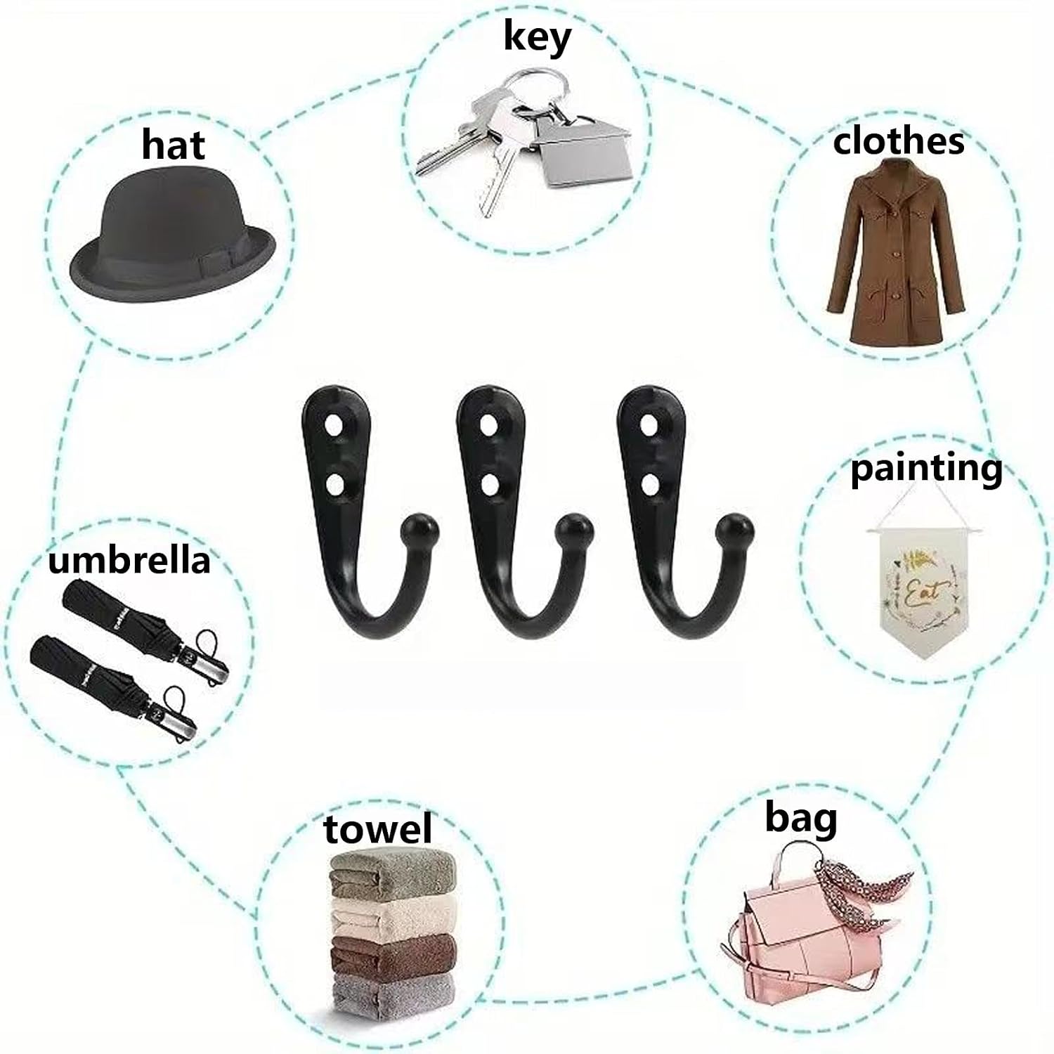 6 Pcs Wall Mounted Clothes Hook with 12 Screws,Suitable for Keys,Bathrobes,Scarves,Bags,Hats,Coffee Cups,Etc-Pink