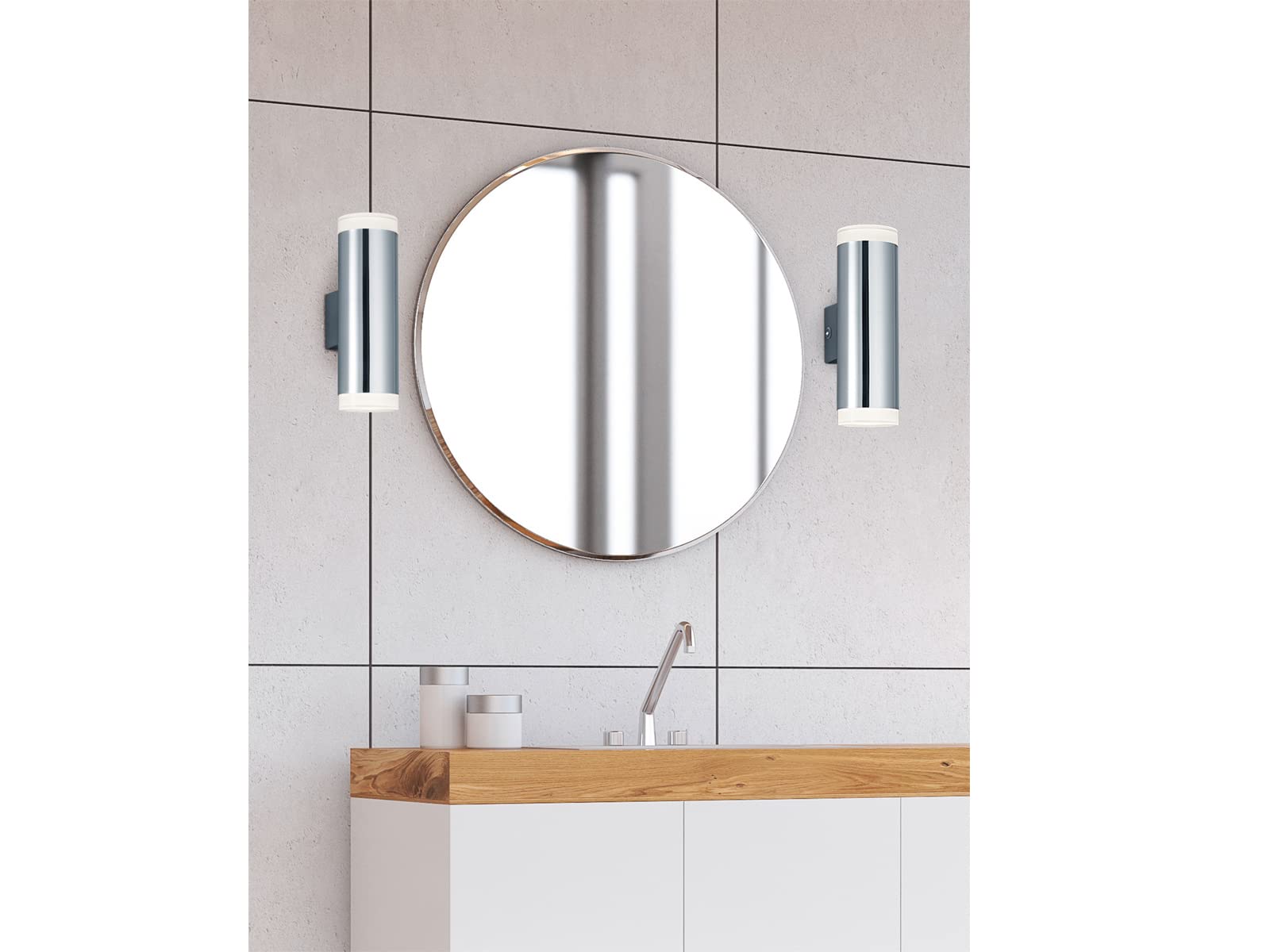 2er SET Badezimmer Wandleuchten Up & Down in Silber Chrom, Höhe 16cm