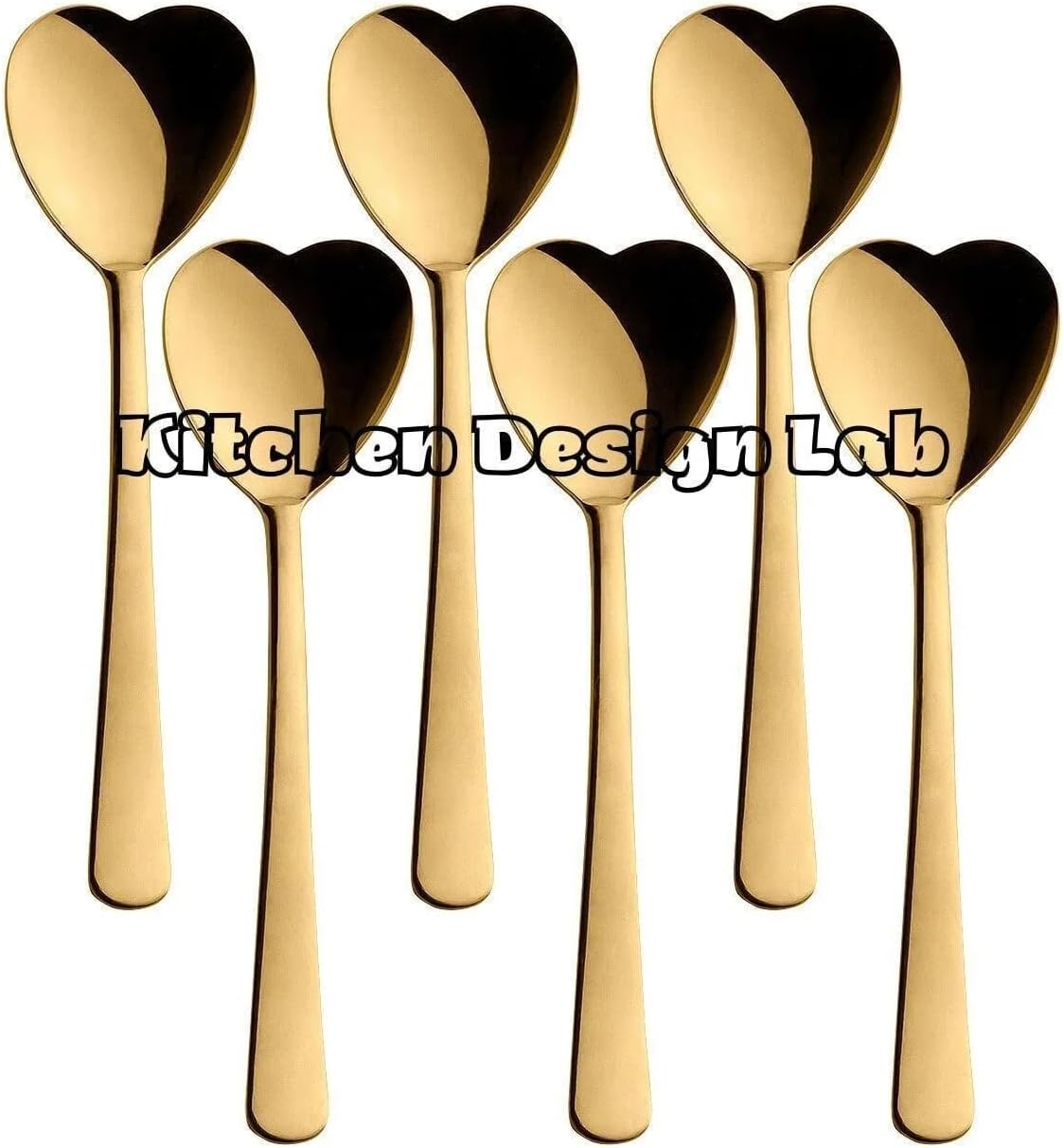 Kalp Şekilli Dondurma ve Tatlı Kaşığı, Çelik, 6 Adet, Çok Renkli, 18 cm, Altın Renk Kaplama