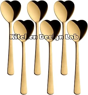 Kalp Şekilli Dondurma ve Tatlı Kaşığı, Çelik, 6 Adet, Çok Renkli, 18 cm, Altın Renk Kaplama