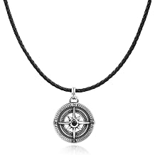 GAVU Mens Stainless Steel Compass Necklace, Crystal Beaded Necklace for Men