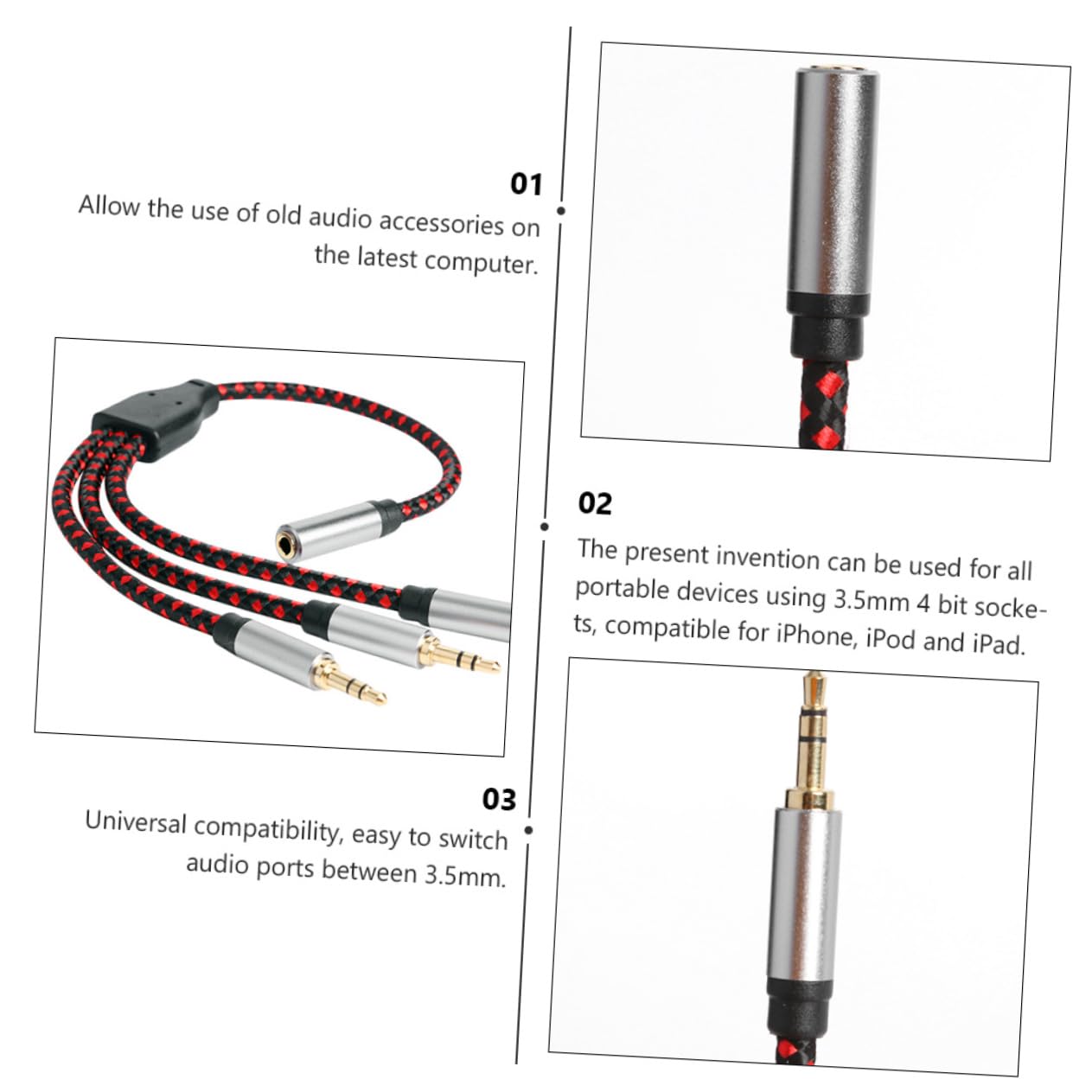 Hemobllo 3stücke Audio Splitter Kabel Hochwertiges Wege Audiokabel Langlebig Flexibles Design Für Lautsprecher Und Mikrofone Einfache Handhabung Und Platzsparende Aufbewahrung