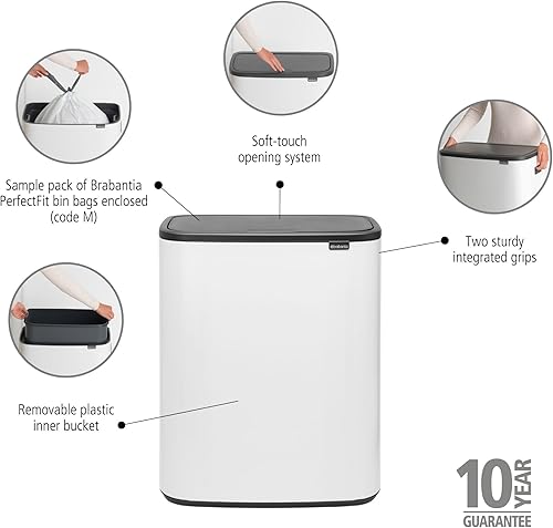 Vista 159 de Brabantia Bo - Cubo de basura – 1 cubo interior de 9.5 galones (acero mate FPP) cubo de basura para residuos/reciclaje, compartimento extraíble +