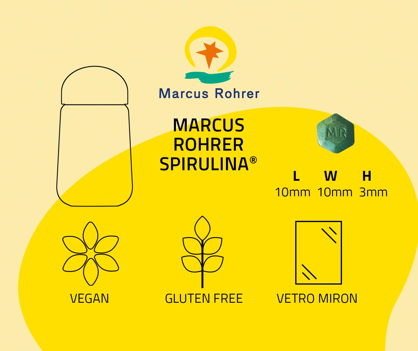 MARCUS ROHRER SPIRULINA delle Hawaii, 180 Compresse, Integratore Alimentare Naturale a base di Alga, Energia e Supporto Immunitario, Pelle e Capelli, Vegan