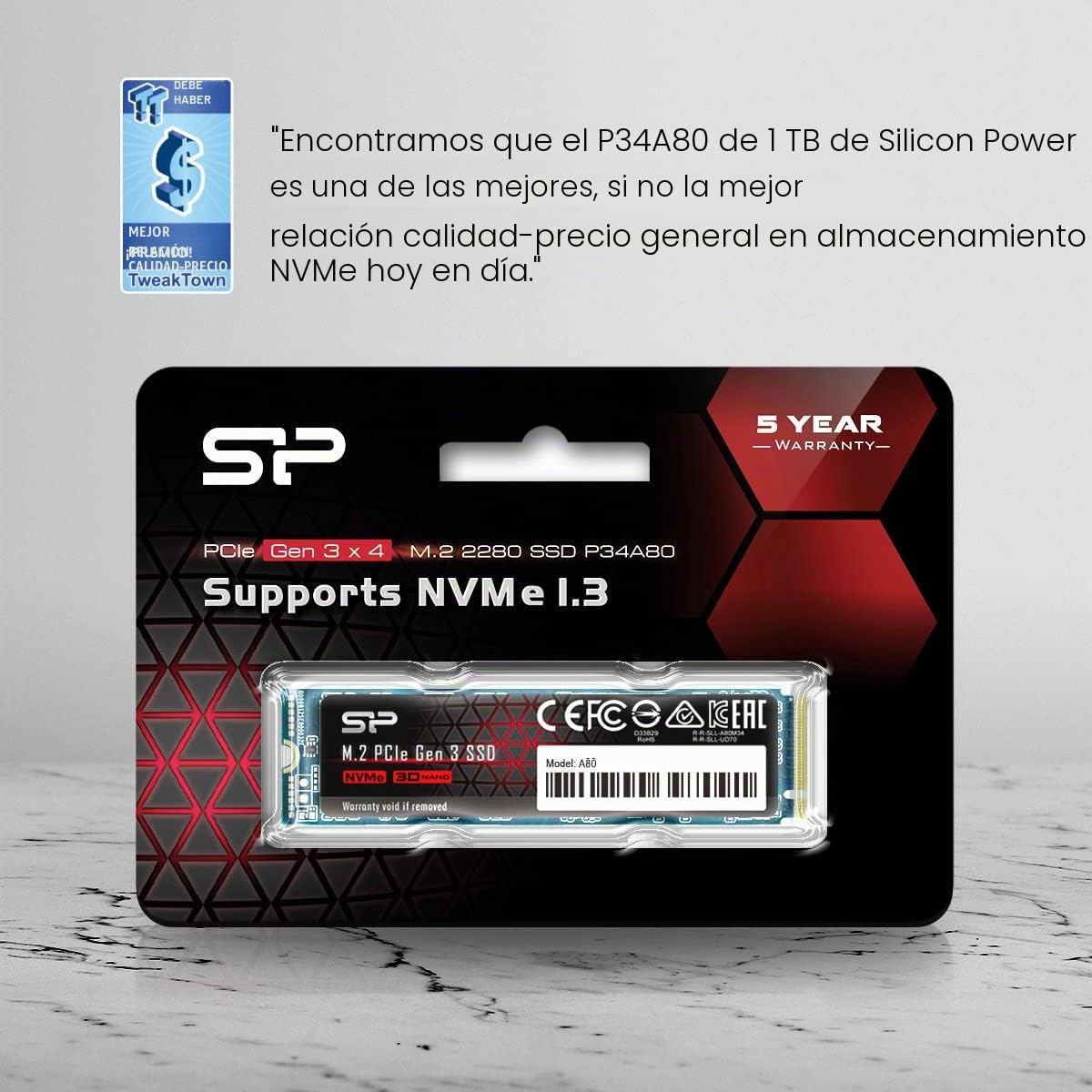 Unidad de estado sólido PCIe Gen3x4 M.2 NVMe 1TB con velocidades