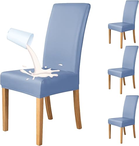Fundas de cuero impermeables para sillas de comedor Parson (4, azul)