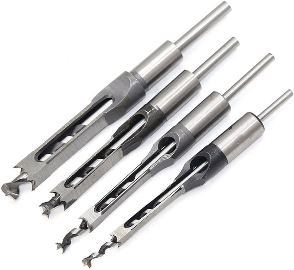 QISF Set of 4 Square Hole Bits, Hollow Steel Bendanes Woodworking Tools Set (1/4-1/2-5/16-3/8 Inch)