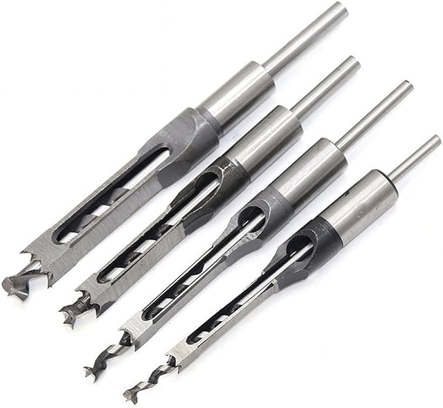 QISF 4Pcs Woodworking Square Hole Drill Bits,Mortise Chisel Hole Saw Drill Bit Set 1/4-1/2-5/16-3/8 inch