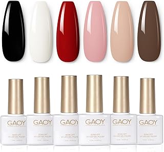 GAOY White Red Black Gel Nail Polish Set, 6 Colors Brown Pink Nude Soak ...