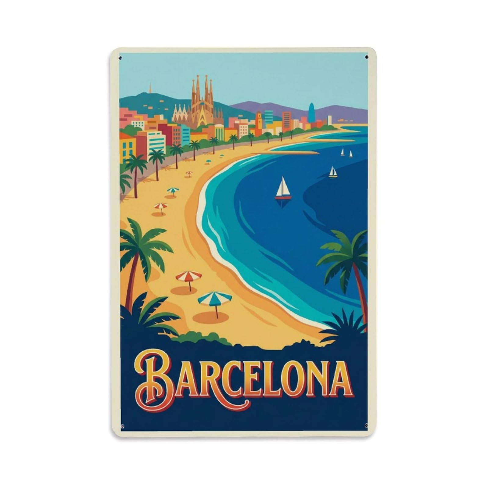 Vintage Travel Riviera Spain Coastal Metal Tin Sign