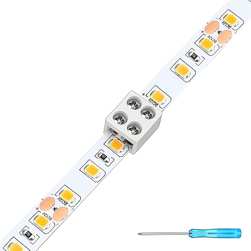 Paquete de 10 conectores LED de cinta a cinta sin soldadura, bloques de terminales de tornillo de apriete, conector de 2 pines de 8mm con