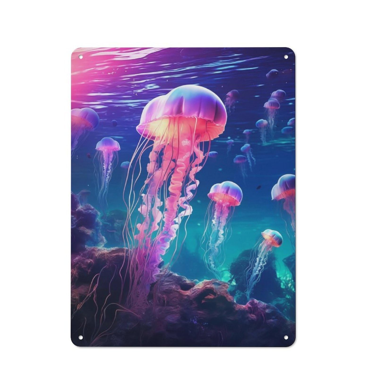 Junmoney Neon Jellyfish Glowing Vintage Metal Plaque 40X30cm For Man Cave Or Games Room, For An Autumn Update To Man Cave And Games Room