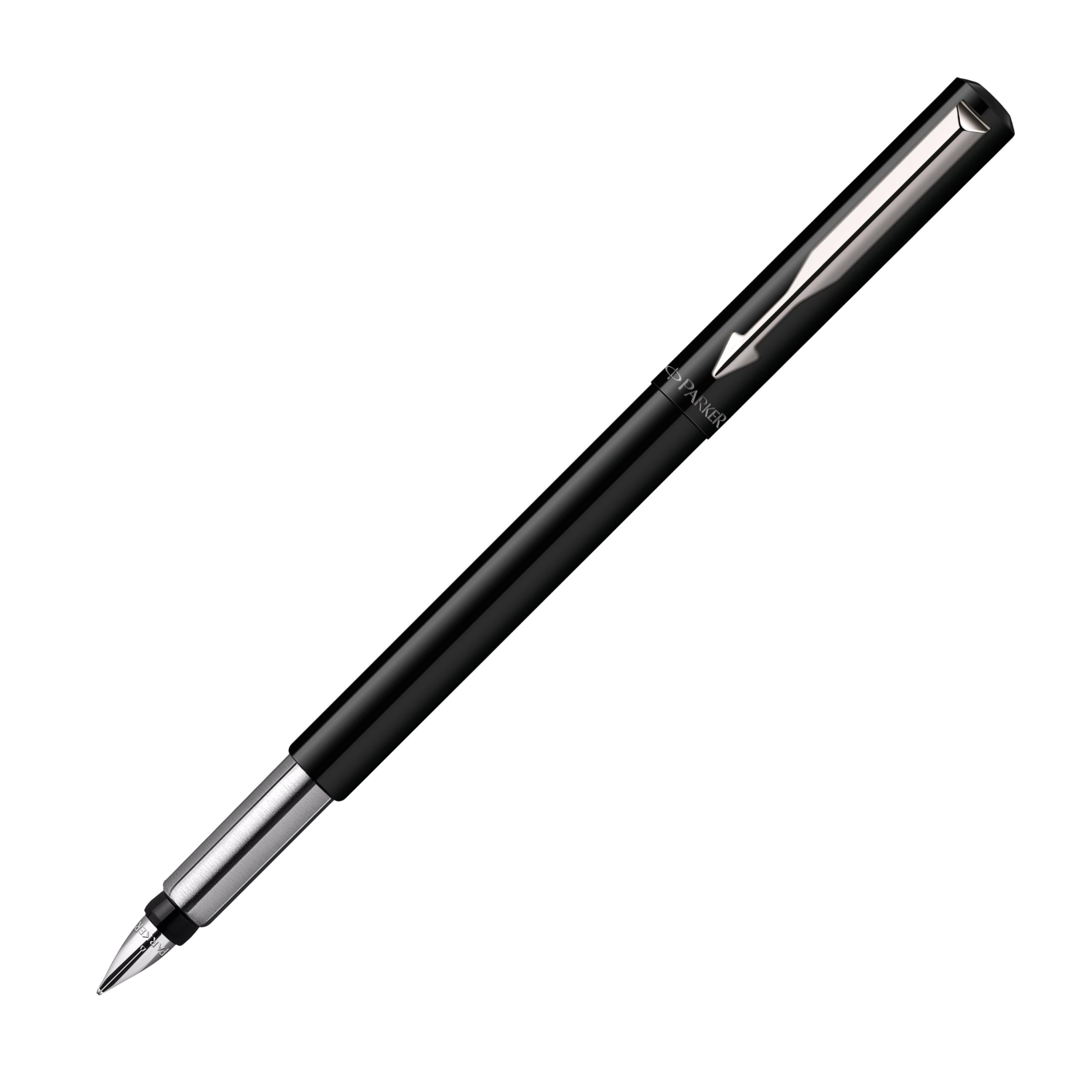 Vector Fountain Pen | Black with Chrome Trim | Medium Nib | Blue Ink | Hangtab
