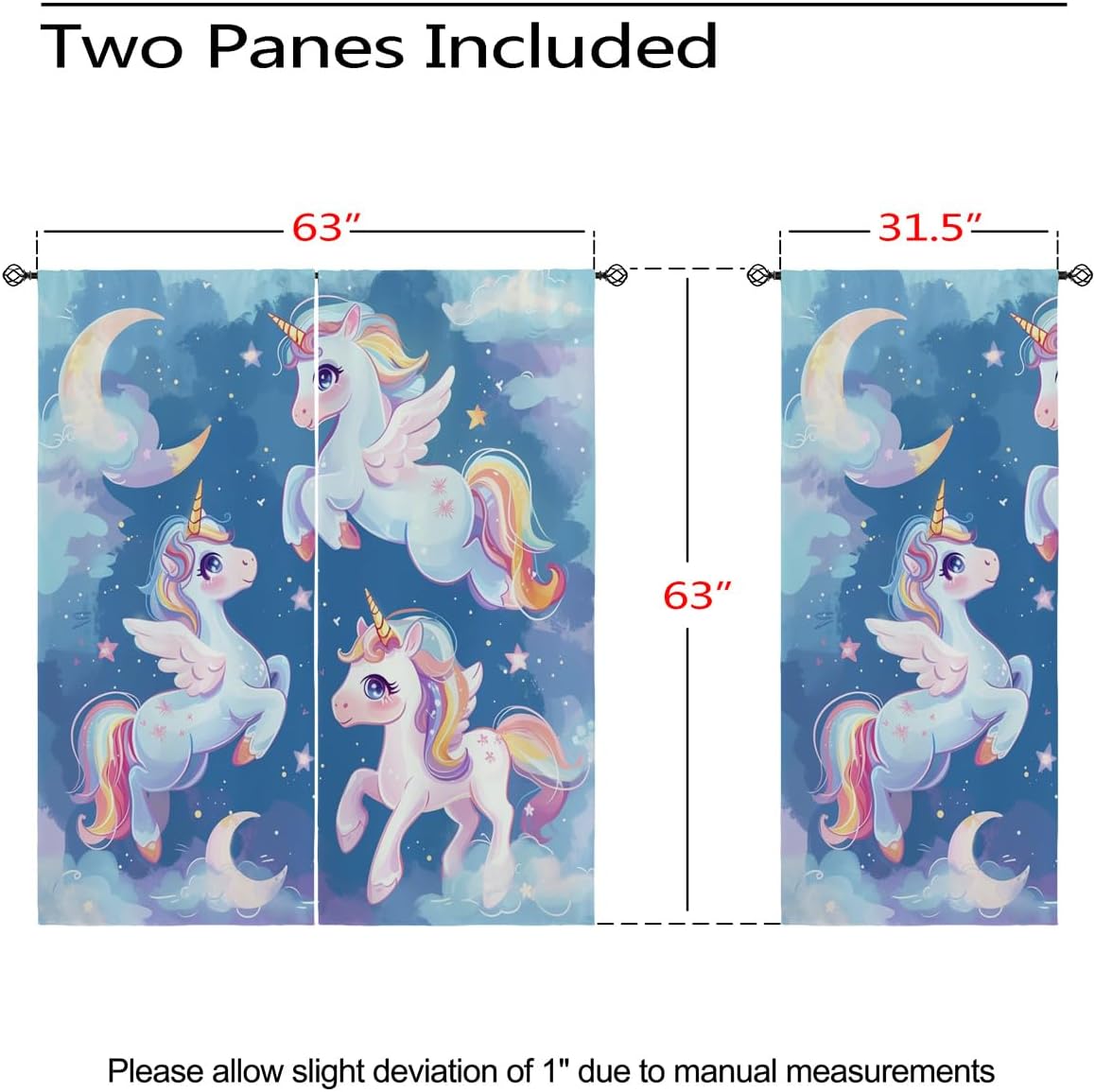 Cartoon Unicorn Blackout Curtains for Girls Boys Kids Home Decor, Fantasy Cute Unicorn Stars Moon Grommet Thermal Insulated Drapes Darkening Window Curtain for Bedroom Living Room, 63 x 63 Inch