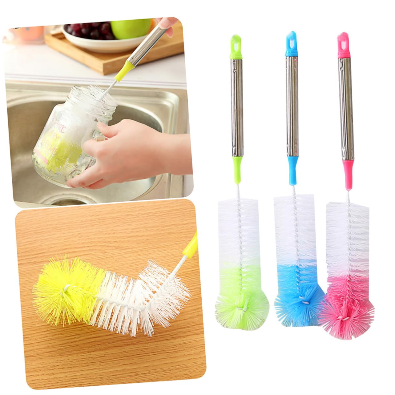 Zerodeko 2 Set Spazzole Per Bottiglie Teste Colorate Per Pulizia Biberon Tazze E Bottiglie Casuale Colore Casuale 3 Pezzi*2