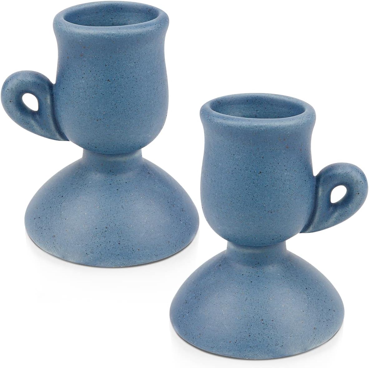 2Pcs Ceramic Candlestick Holder,Candle Holders with Handle for Taper Candles, and Incense, Christmas Wedding Dining Room Home Decoration Display（Blue）