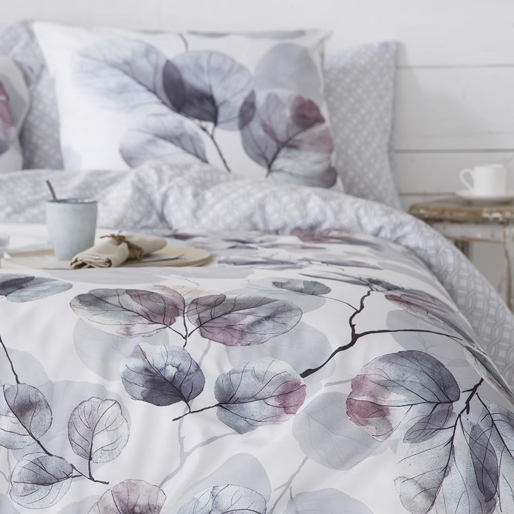 COTTON ARTean Funda Nórdica Cama 135 satén algodón 200 Hilos Lorna Gris | Incluye 2 piezas: F. Edredón 220x220 + 1 F.de Almohada Cierre Botones. Certificado OEKO-TEX